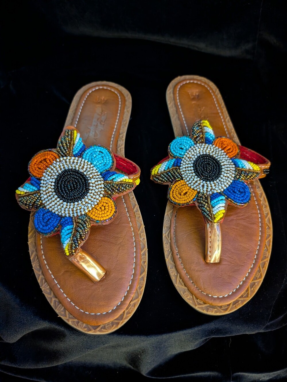 Handcrafted Beaded Floral Toe-Post Sandals - Multicolor